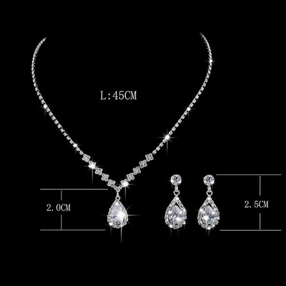 Bride Silver Bridal Necklace Earrings Set Crystal Wedding Jewelry Set Rhinestone - Picture 5 of 8